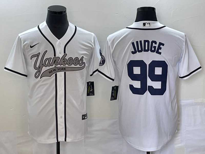 Mens New York Yankees #99 Aaron Judge White Cool Base Stitched Baseball Jersey